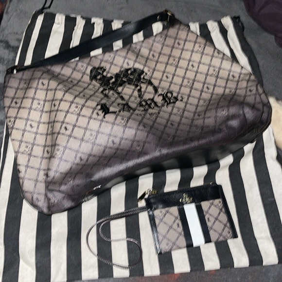 L.A.M.B. Gwen Stefani Black Leather & Canvas Tote Bag w/ Wallet. Vintage Y2K - Picture 4 of 16
